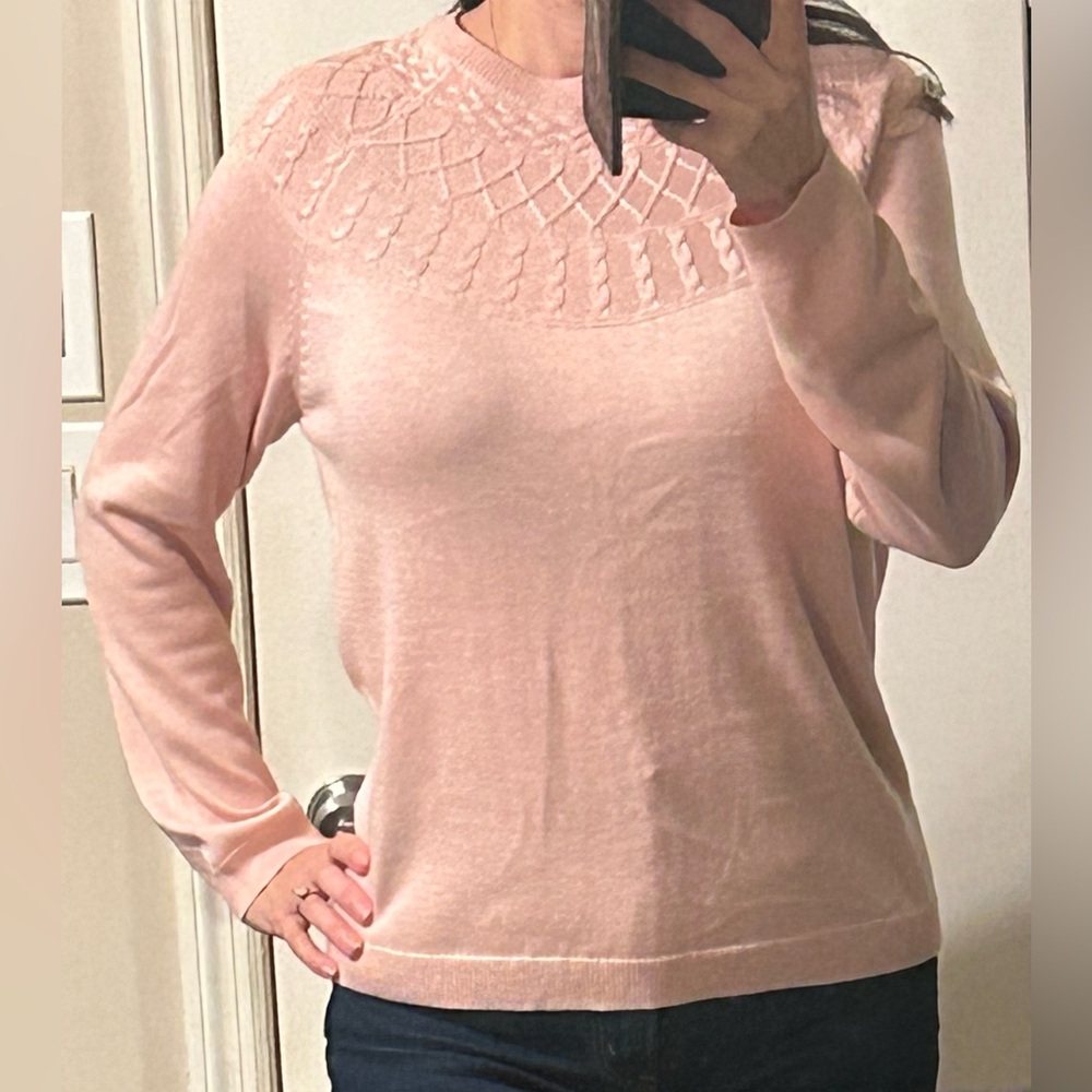 Kim Rogers Women’s Crew Neck Sweater with Cable Knit Yoke Detail